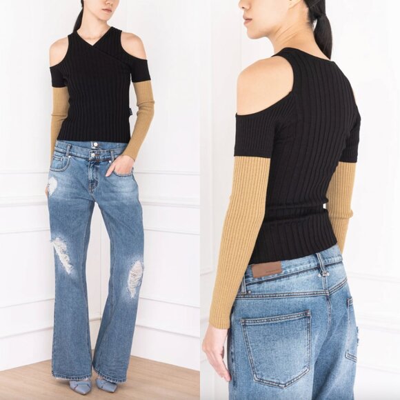 $340 Andersson Bell Black Brown Ribbed Knit Abbey Cut-Out Sweater Top sz Small - Picture 1 of 11